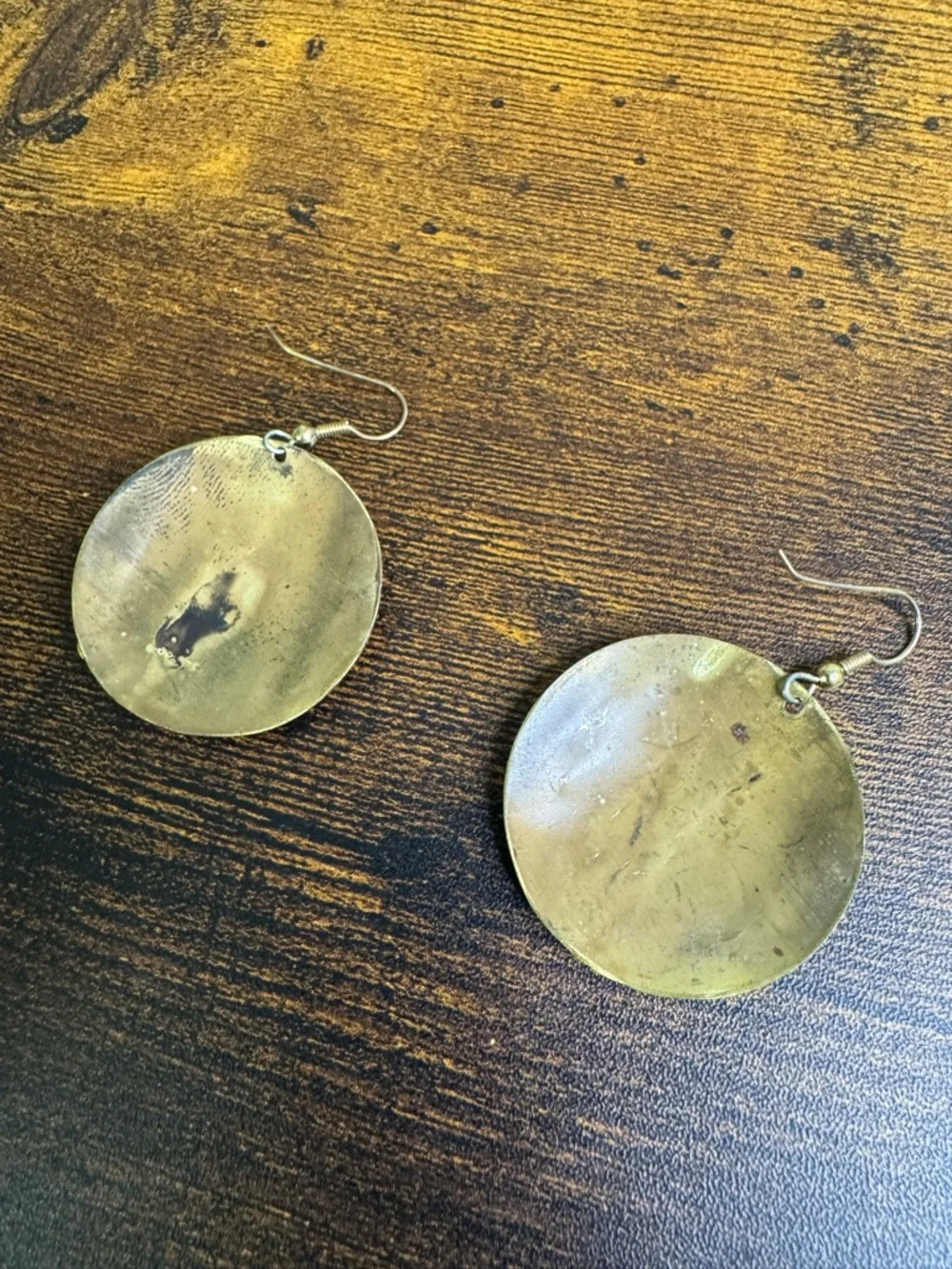 🍄Hand Crafted Gold Textured Round Drop Earrings - Copper and Brass - Picture 5 of 8